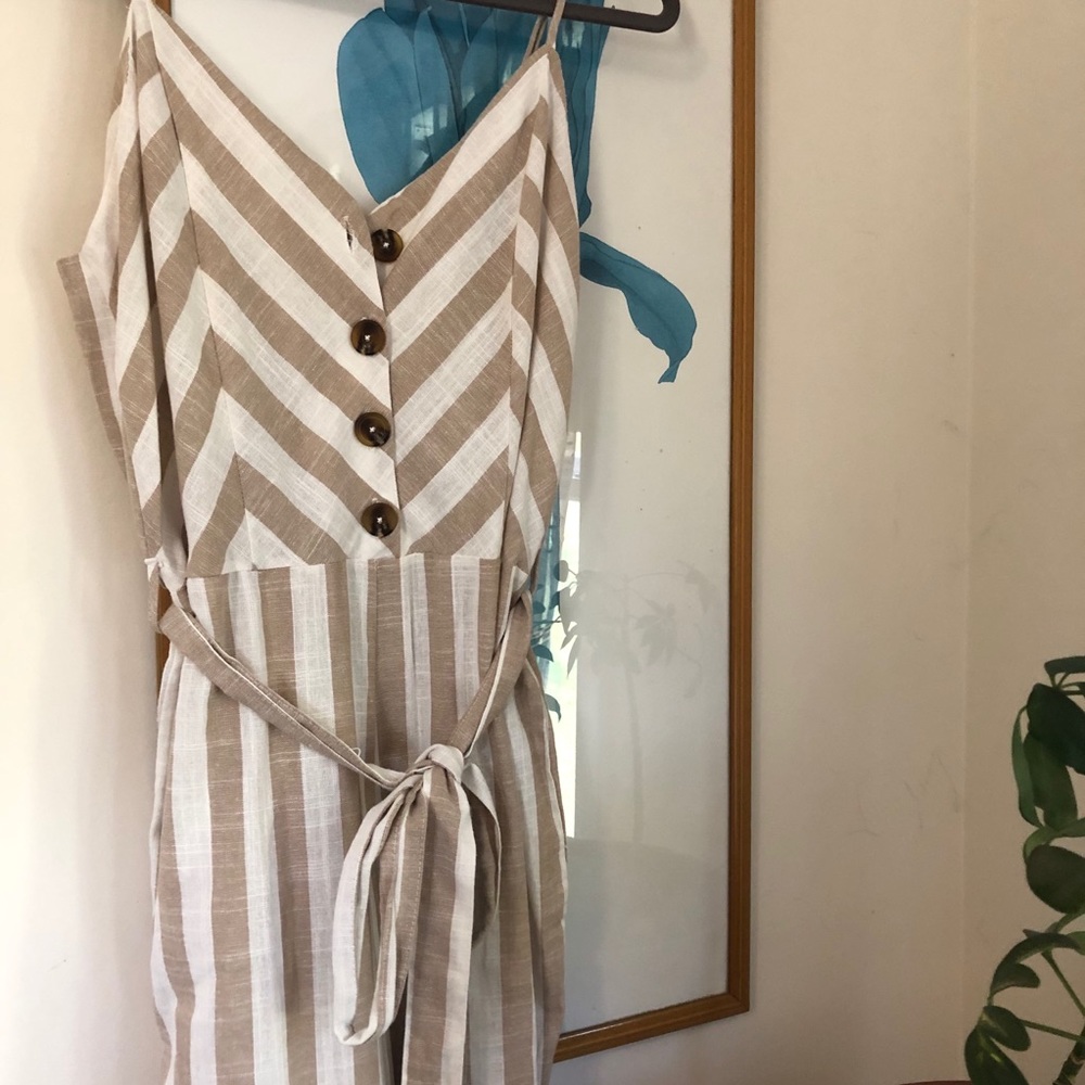 Tan and white Striped Jump Suit